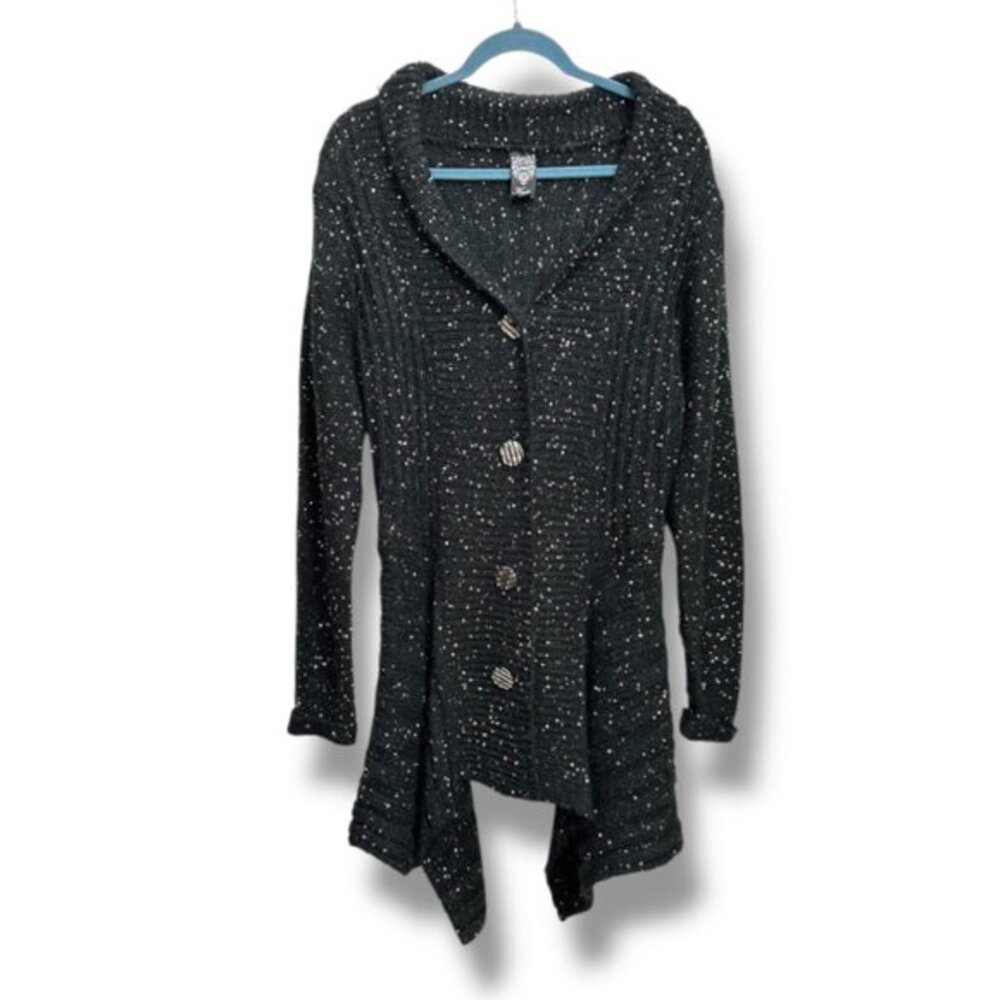 Vintage Y2K Knits By Milano Black Long Sequin Cardigan Sweater Womens Size Large